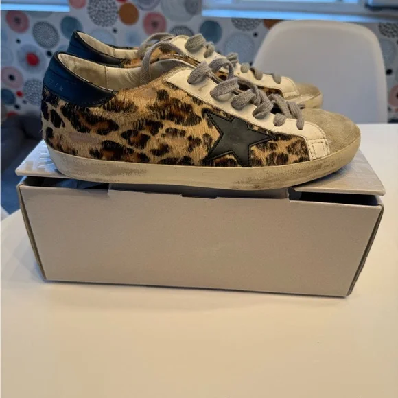 Golden Goose Leopard Print Sneakers with Black Star - Picture 3 of 16